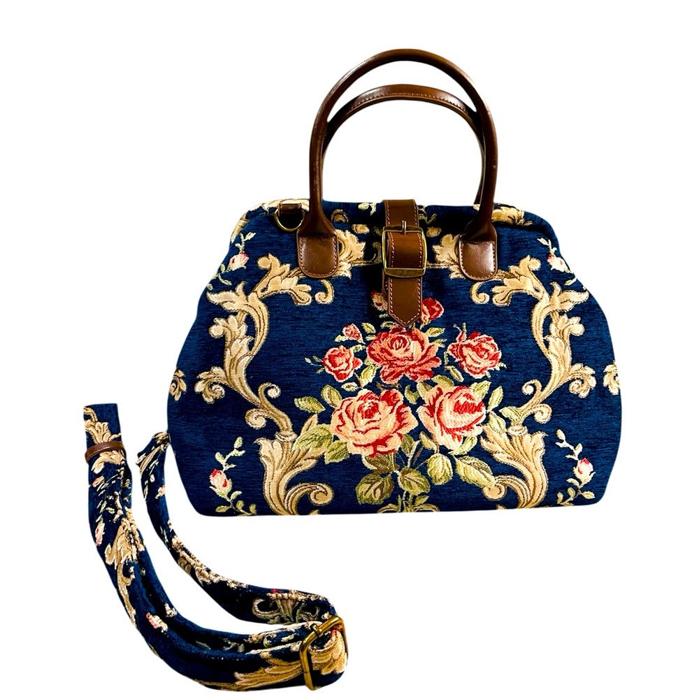 Mary Poppins Floral Tapestry Handbag with Brown Accents